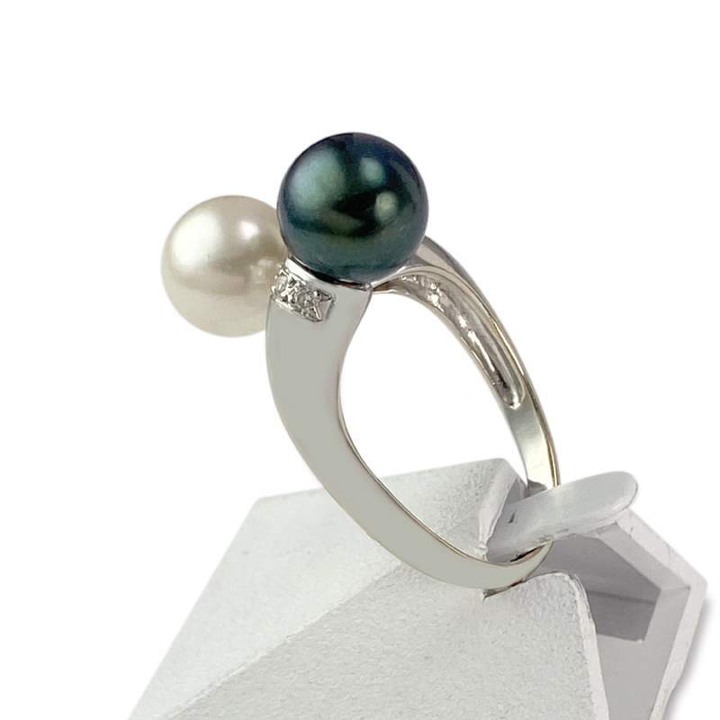 Bague d'occasion or 750 blanc perle de culture de chine perle de culture de chine diamant - vue 2