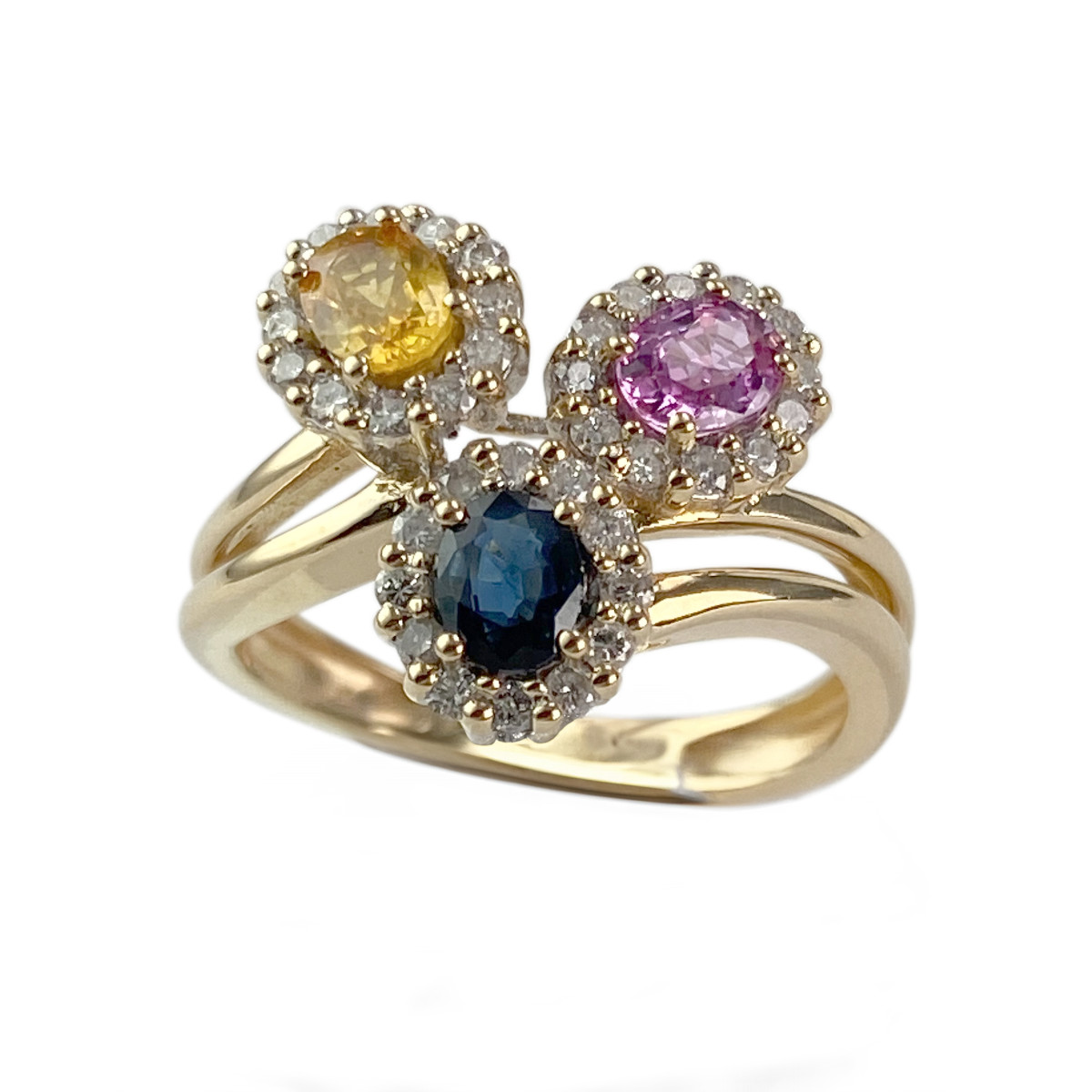 Bague d'occasion or 750 jaune saphir saphir rose saphir jaune diamant