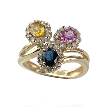 Bague d'occasion or 750 jaune saphir saphir rose saphir jaune diamant