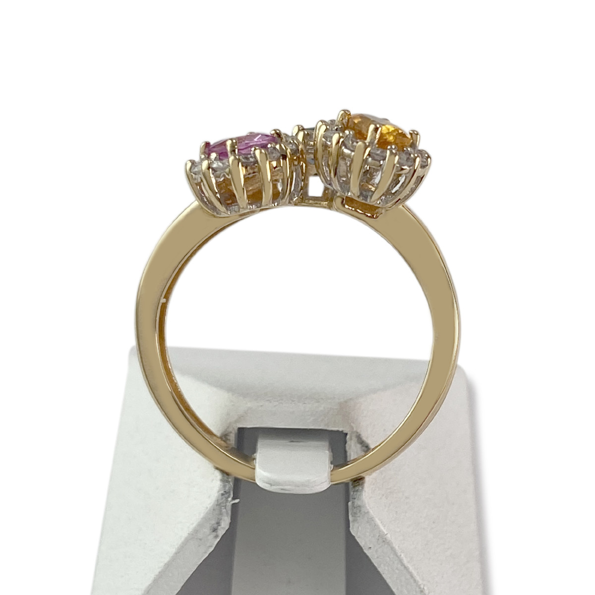 Bague d'occasion or 750 jaune saphir saphir rose saphir jaune diamant - vue 3