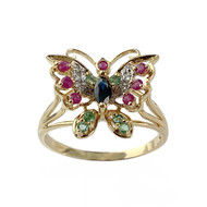 Bague d'occasion or 750 2 tons rubis saphir emeraude diamant