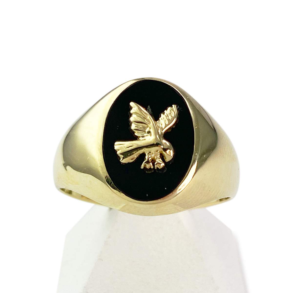 Chevalière T60 Pour Homme - Aigle Gravé Sur Onyx Noir, Plaqué Or 18K 5 Microns - Dolly-Bijoux France