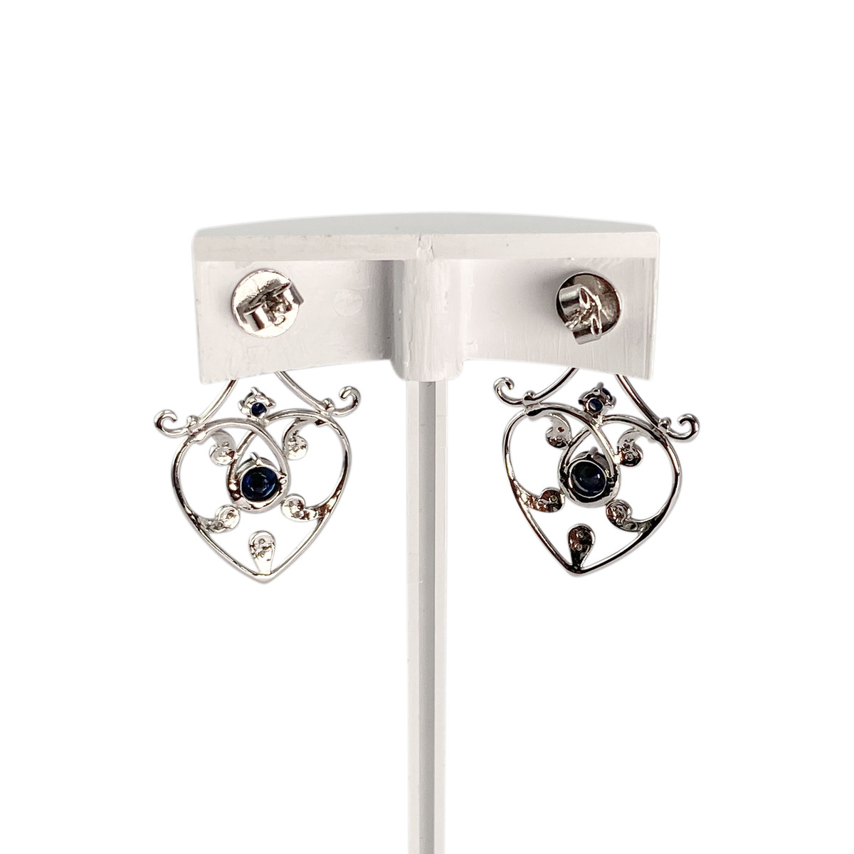 Boucles d'oreilles d'occasion or 750 blanc saphirs diamants - vue 3