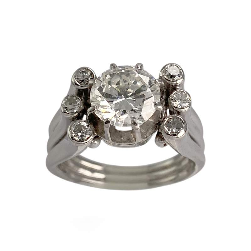 Tweedehands ring van grijs platina met diamant - afbeelding 1