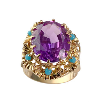 Bague d'occasion or 750 jaune turquoise corindon