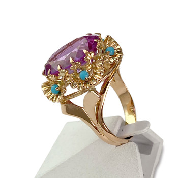 Bague d'occasion or 750 jaune turquoise corindon