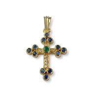 Croix d'occasion or 750 jaune diamant saphir emeraude