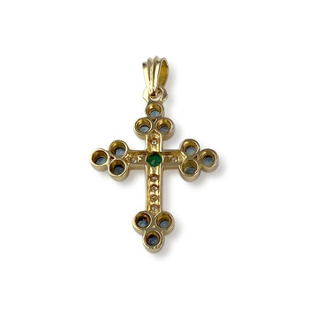 Croix d'occasion or 750 jaune diamant saphir emeraude