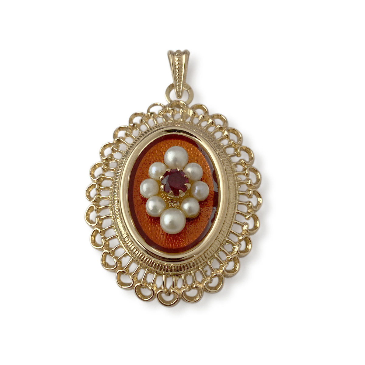 Pendentif d'occasion or 750 jaune rubis perle de culture