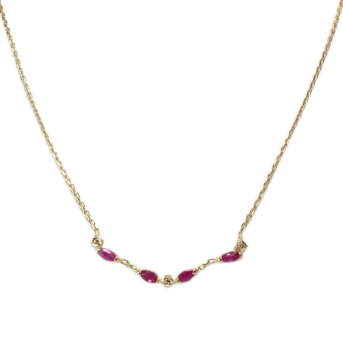 Collier d'occasion or 750 jaune maille forcat rubis diamant