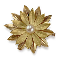 Broche d'occasion or 750 jaune fleur perle de culture