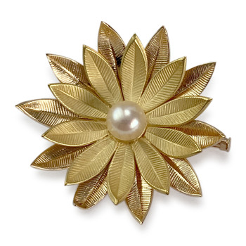 Broche d'occasion or 750 jaune fleur perle de culture