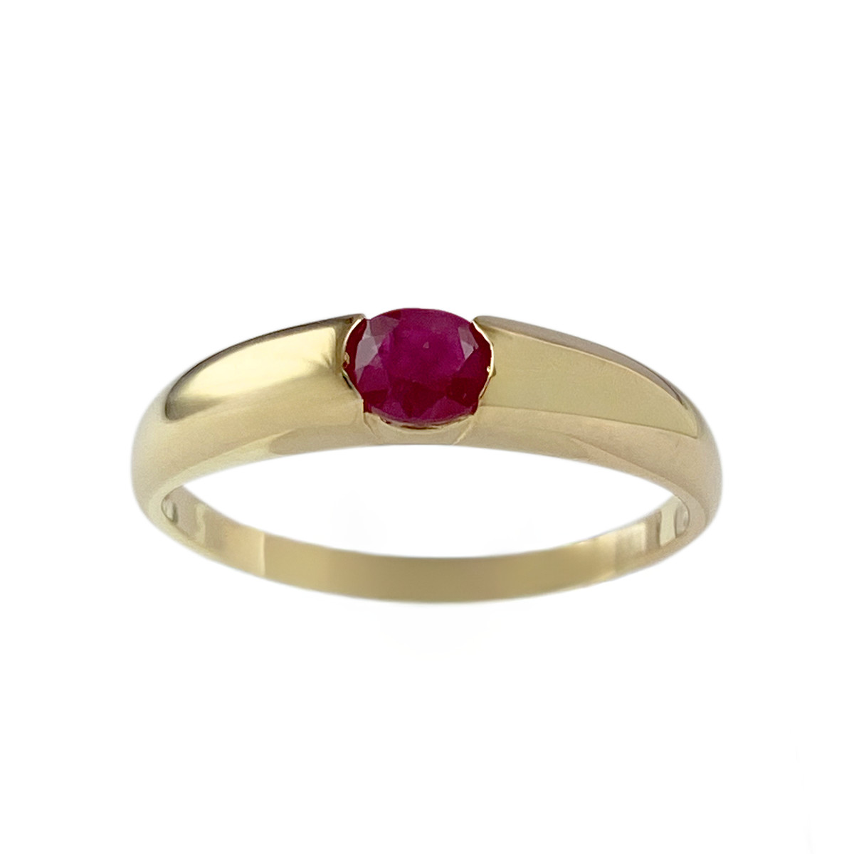 Tweedehands goud 750 gele robijn ring