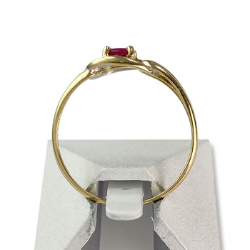 Tweedehands goud 750 gele robijn diamanten ring