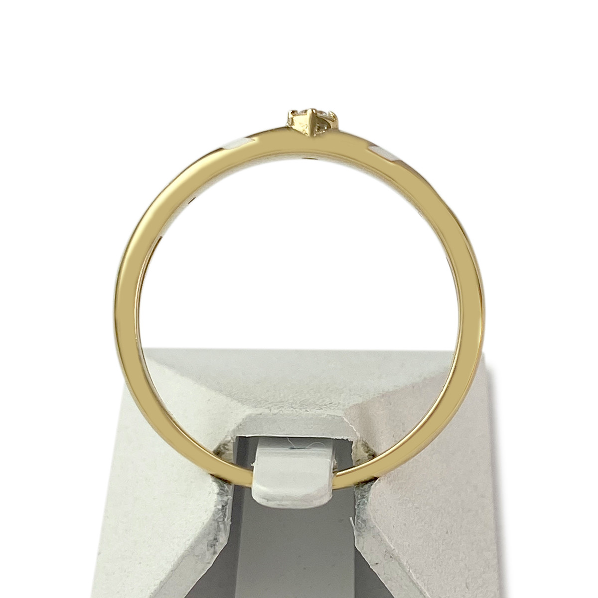 Tweedehands ring van 750 geelgoud met synthetische diamant - afbeelding 3