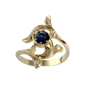 Bague d'occasion or 750 jaune saphir diamant