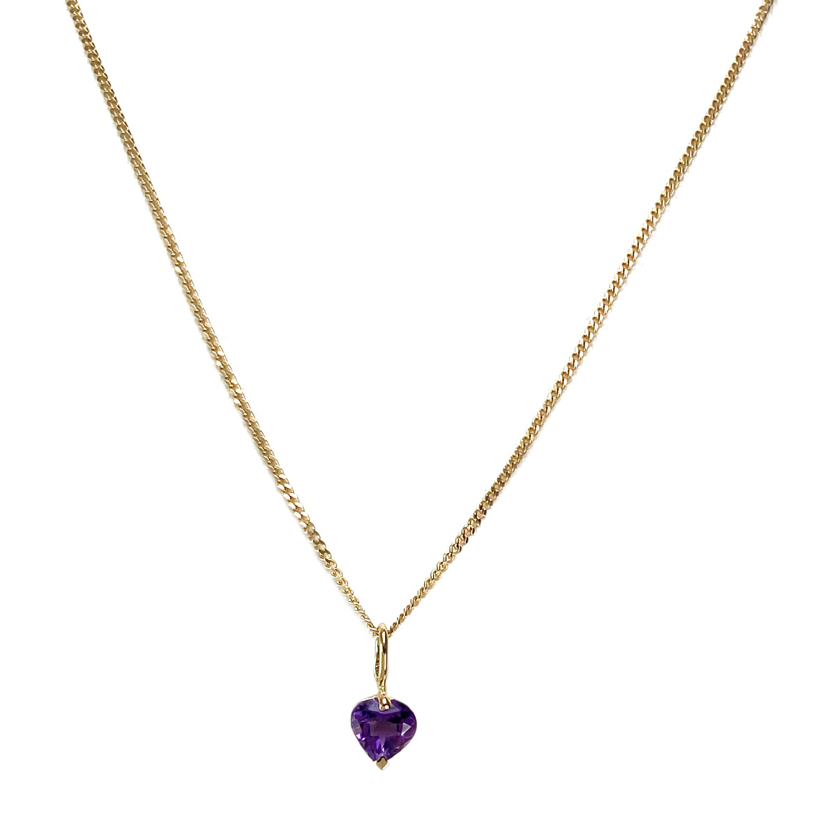 Collier d'occasion or 750 jaune maille anglaise amethyste coeur