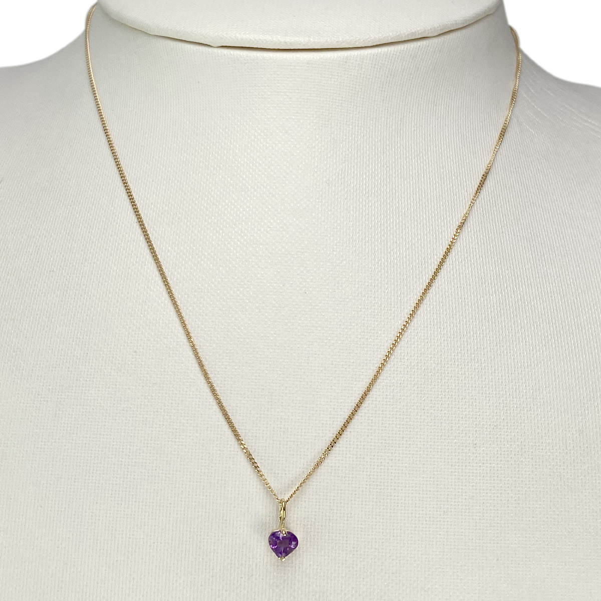 Collier d'occasion or 750 jaune maille anglaise amethyste coeur - vue 2