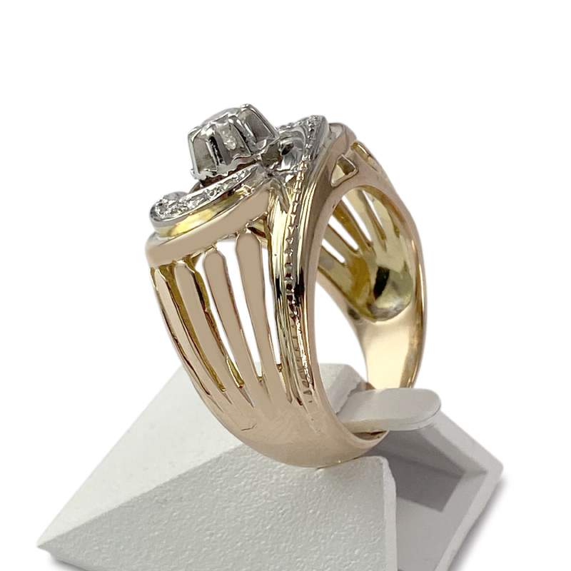 Bague d'occasion or 750 jaune et platine diamant - vue 2
