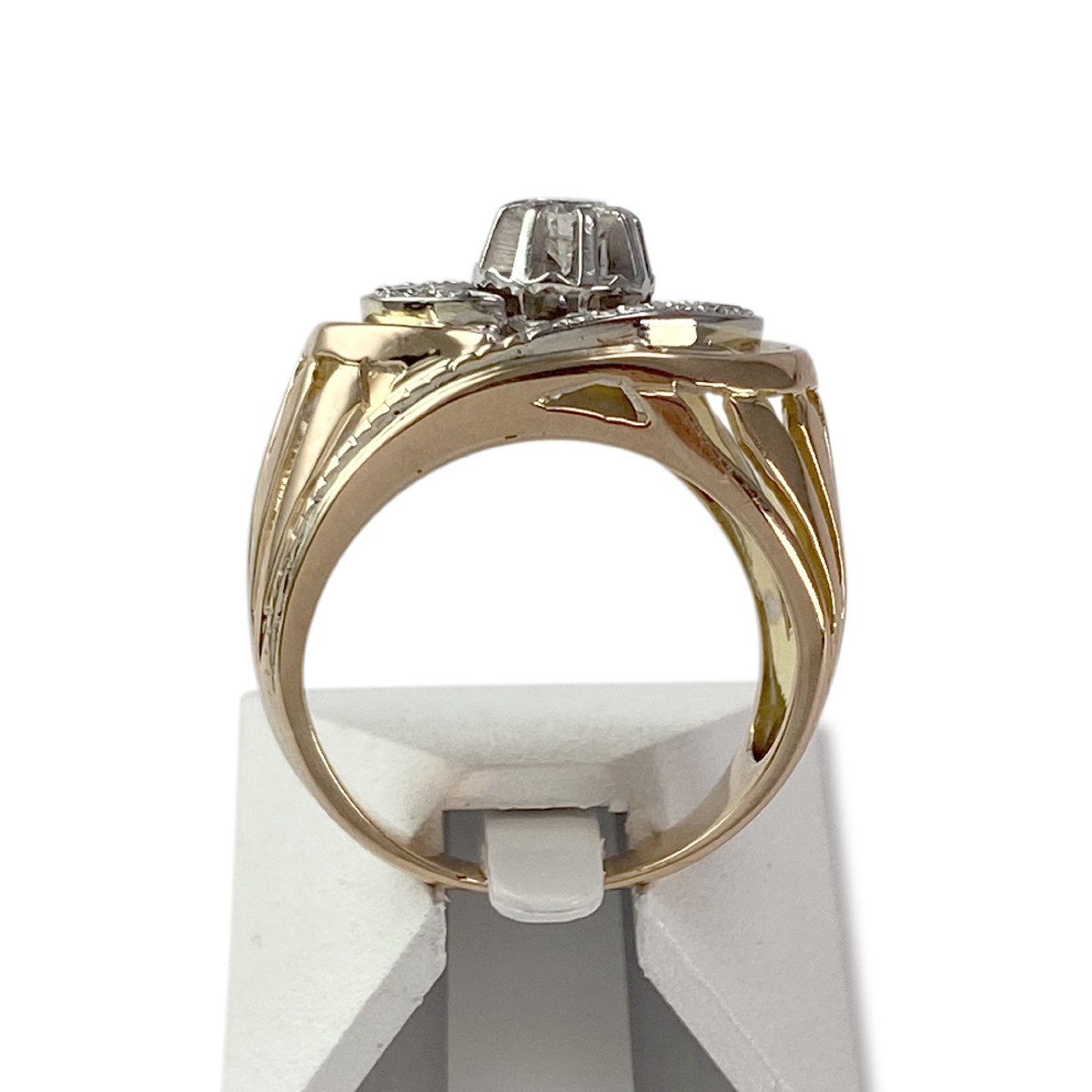 Pre-owned 750 yellow gold and platinum diamond ring - view 3