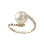 Bague d'occasion or 375 jaune perle de culture de chine zirconias - vue 1