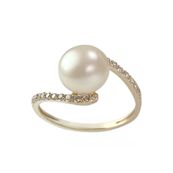 Bague d'occasion or 375 jaune perle de culture de chine zirconias