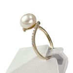 Bague d'occasion or 375 jaune perle de culture de chine zirconias - vue 2