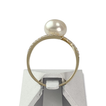 Bague d'occasion or 375 jaune perle de culture de chine zirconias