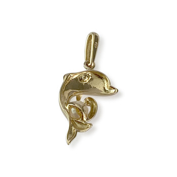 Pendentif d'occasion or 750 jaune dauphin perle de culture diamant
