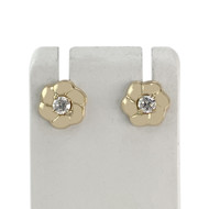 Boucles d'oreilles d'occasion or 750 jaune fleur zirconias