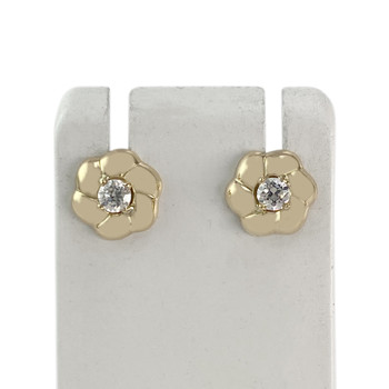 Boucles d'oreilles d'occasion or 750 jaune fleur zirconias