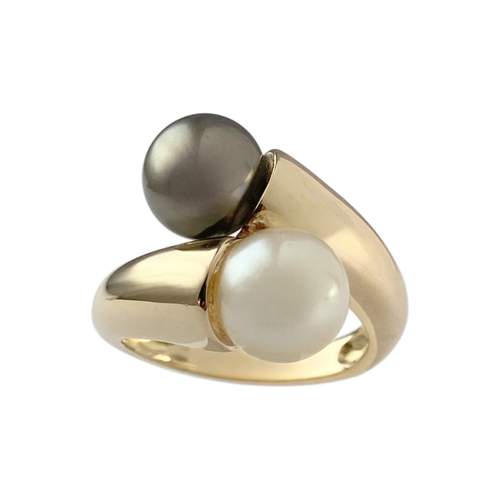Bague d'occasion or 750 jaune perle de Tahiti et perle de culture blanche