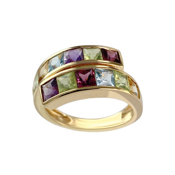 Bague GUERIN d'occasion or 750 jaune citrine amethyste peridot grenat rhodolite topaze sky blue