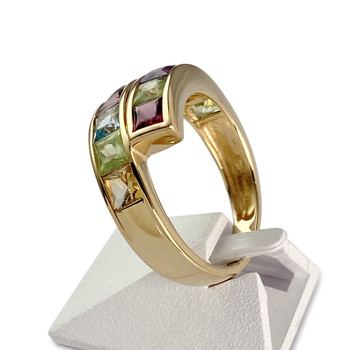 Bague GUERIN d'occasion or 750 jaune citrine amethyste peridot grenat rhodolite topaze sky blue