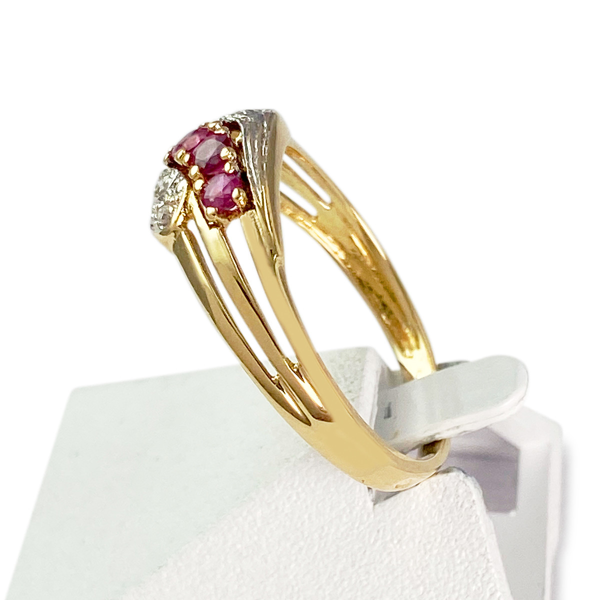 Bague d'occasion or 750 jaune diamant rubis - vue 2