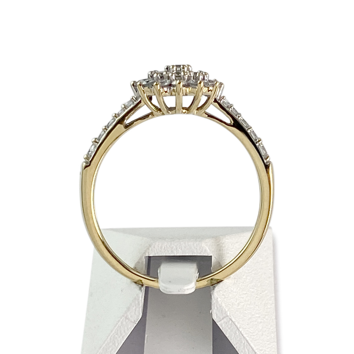 Tweedehands ring van 750 geelgoud met synthetische diamant - afbeelding 3