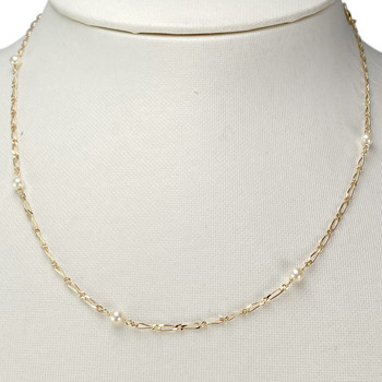 Collier d'occasion or 750 jaune maille fantaisie perles de culture