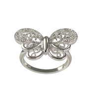 Tweedehands ring van 750 witgoud met vlinder en diamant