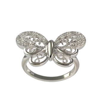 Tweedehands ring van 750 witgoud met vlinder en diamant