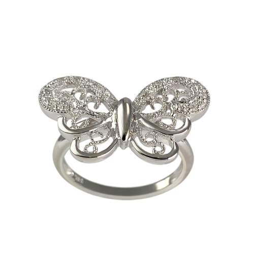 Tweedehands ring van 750 witgoud met vlinder en diamant