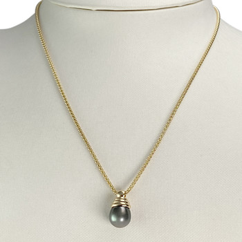 Collier d'occasion or 750 jaune maille fantaisie perle de Tahiti