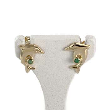 Boucles d'oreilles d'occasion or 750 jaune dauphin émeraude