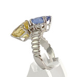 Bague d'occasion or 750 blanc saphir, saphir jaune et diamants - vue 2
