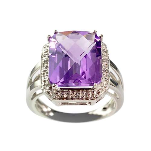 Bague d'occasion 2 ors 750 améthyste diamants