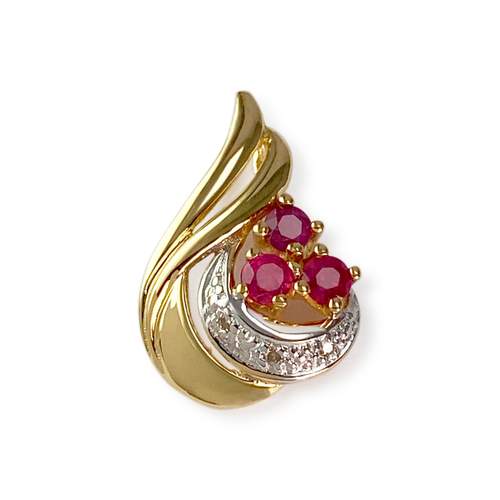 Pendentif d'occasion 2 ors 750 diamants rubis