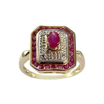 Pre-owned ring, 750 gold, two-tone, diamonds, rubies