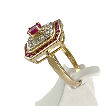 Pre-owned ring, 750 gold, two-tone, diamonds, rubies
