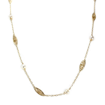 Collier d'occasion or 750 jaune maille fantaisie perles de culture