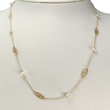 Collier d'occasion or 750 jaune maille fantaisie perles de culture