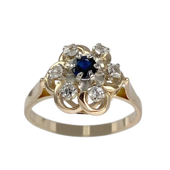 Bague d'occasion or 750 2 tons saphir spinelles synthétiques